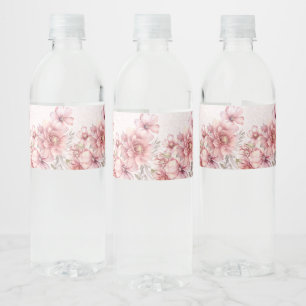 Étiquette Pour Bouteilles D'eau Fleurs d'aquarelle rose fêtards Parties scintillan