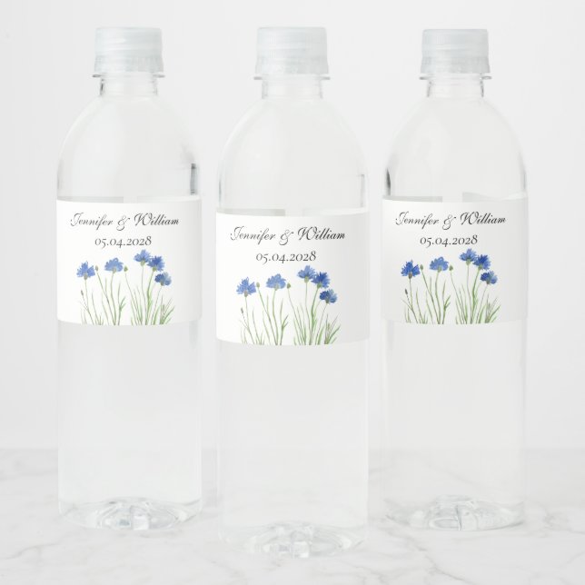 Étiquette Pour Bouteilles D'eau Fleurs Fleurs sauvages de Cornflowers Mariage d'aq (Bouteilles)