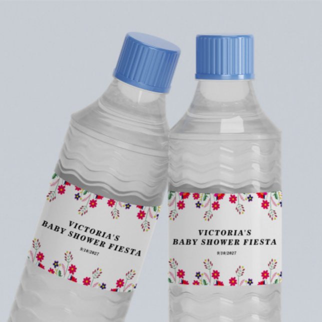 Étiquette Pour Bouteilles D'eau Fleurs mexicaines Baby shower Fiesta (Créateur téléchargé)