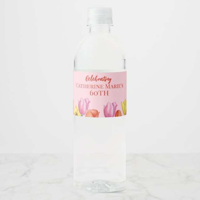 Étiquette Pour Bouteilles D'eau Fleurs pour 60e anniversaire  (Devant)