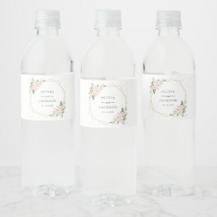 Étiquette Pour Bouteilles D'eau Fleurs roses, Fleurs blanches, Verdure, Mariage