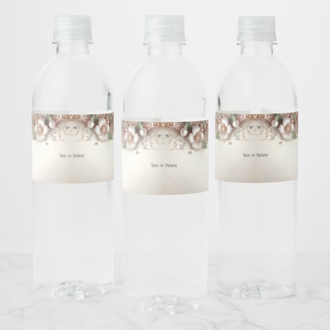 Étiquette Pour Bouteilles D'eau Floral and Pearl Embellishments Water Bottle Label (Bouteilles)