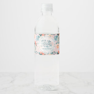 Étiquette Pour Bouteilles D'eau Flore rose pâle Élégante calligraphie de mariage