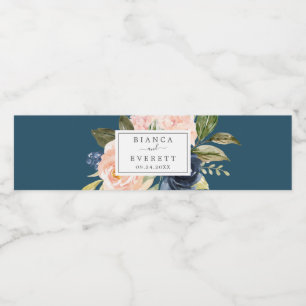 Étiquette Pour Bouteilles D'eau Flush et Navy Flowers Mariage bleu