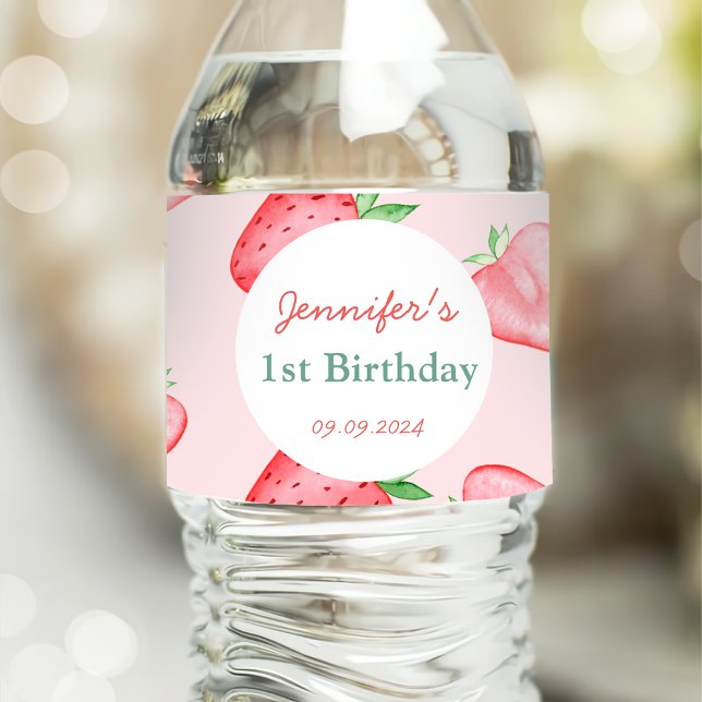 Étiquette Pour Bouteilles D'eau Fraise premier anniversaire 1er (Créateur téléchargé)