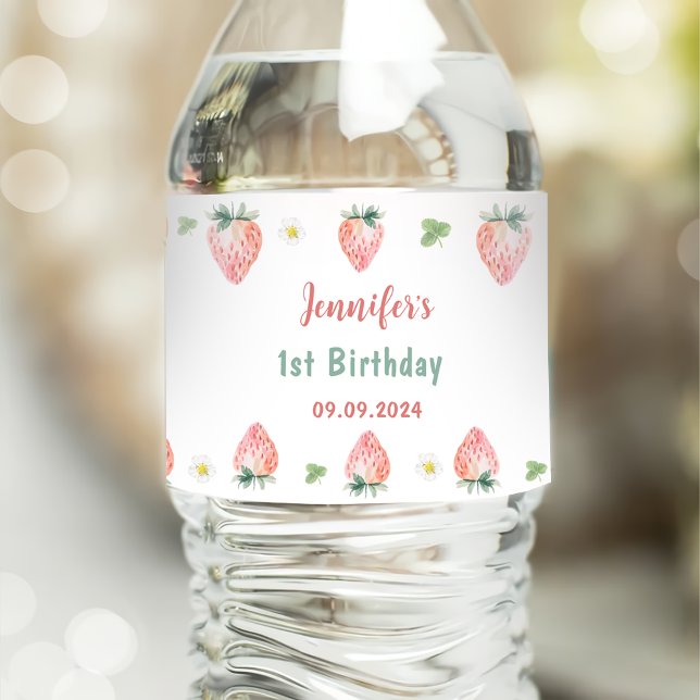 Étiquette Pour Bouteilles D'eau Fraise premier anniversaire 1er (Créateur téléchargé)