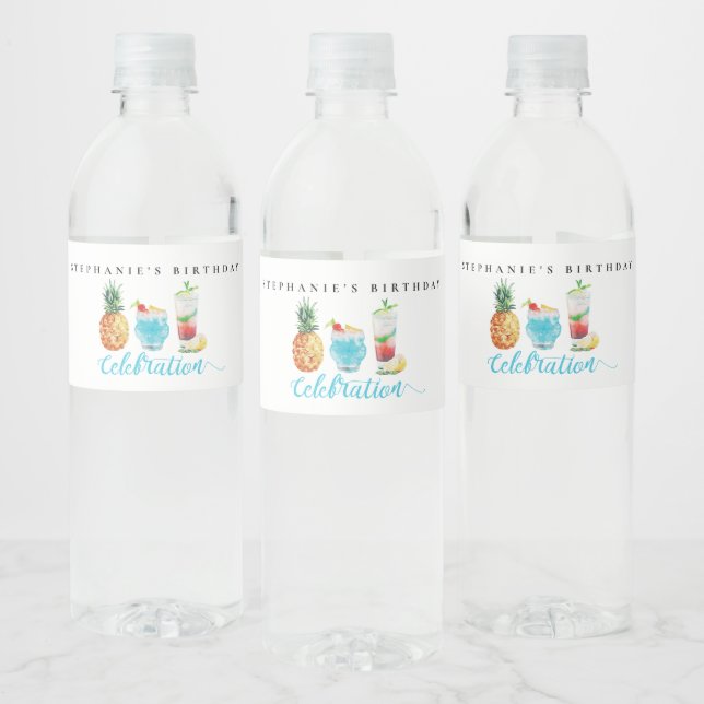 Étiquette Pour Bouteilles D'eau Fun Summer Celebration Cocktail Anniversaire (Bouteilles)