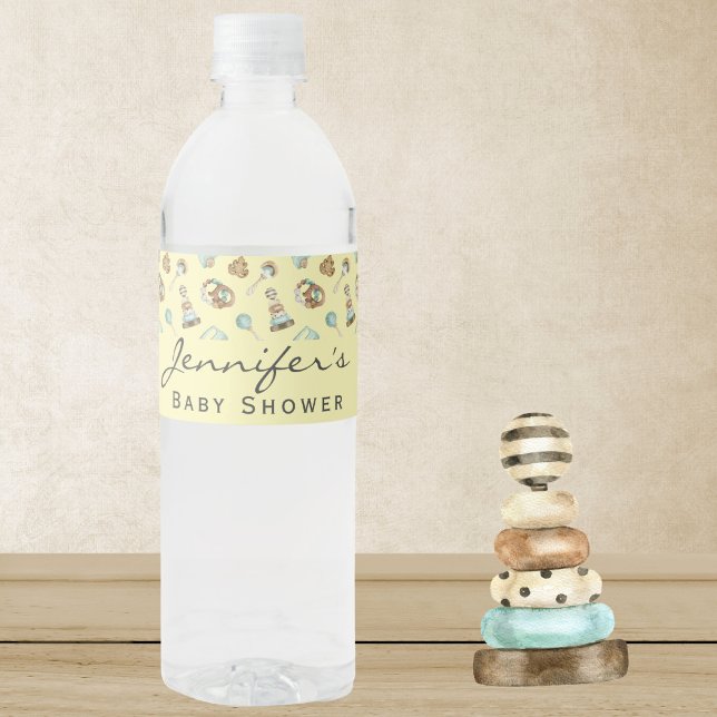 Étiquette Pour Bouteilles D'eau Garçon ou fille Jaune mignonne Baby shower (Créateur téléchargé)