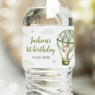 Étiquette Pour Bouteilles D'eau Giraffe Hot Air Balloon Green Boy 1er anniversaire