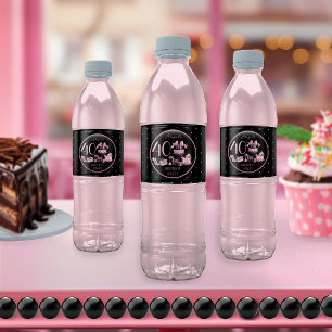 Étiquette Pour Bouteilles D'eau Glam Pink Black Fashion 40th Birthday Party