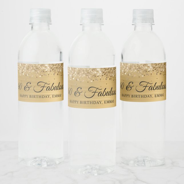 Étiquette Pour Bouteilles D'eau Glittery Gold Foil 40 & Fabuleux (Bouteilles)