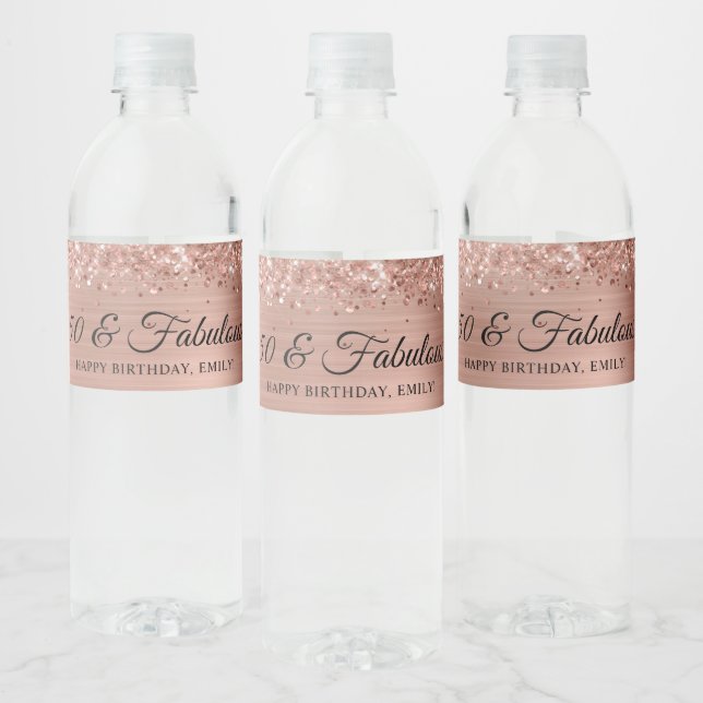 Étiquette Pour Bouteilles D'eau Glittery Rose Gold Foil 50 & Fabulous (Bouteilles)