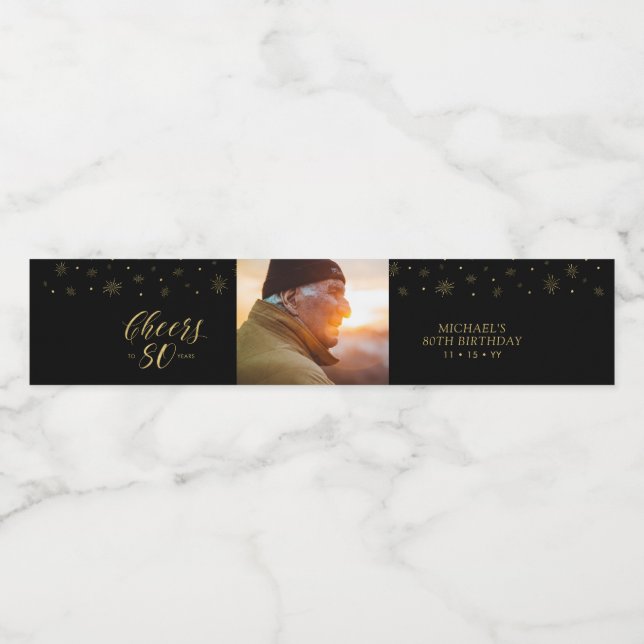 Étiquette Pour Bouteilles D'eau Gold & Black Cheers 80 ans, 80e anniversaire (Étiquettes simples)