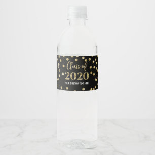 Étiquette Pour Bouteilles D'eau Gold Black Confetti Classe de 2020 Graduation