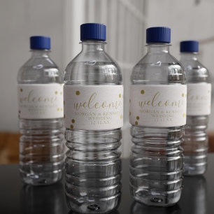 Étiquette Pour Bouteilles D'eau Gold Confetti Bienvenue Mariage bouteille d'eau Ét