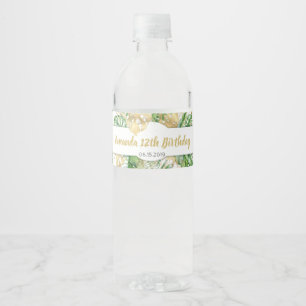 Étiquette Pour Bouteilles D'eau Gold Tropical Floral Étiquette bouteille d'eau