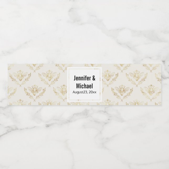 Étiquette Pour Bouteilles D'eau Golden Bumble Bee avec un Mariage Motif de la Cour (Étiquettes simples)