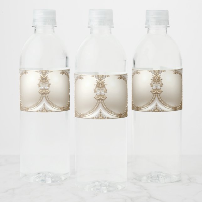 Étiquette Pour Bouteilles D'eau Golden Ornate Frame with Pearls Water Bottle Label (Bouteilles)