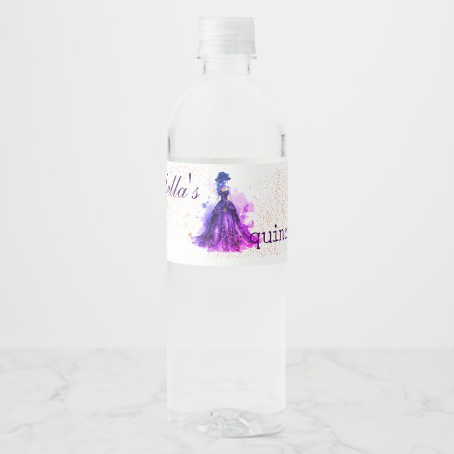Étiquette Pour Bouteilles D'eau Gothique Glam Quince robe violette (Devant)