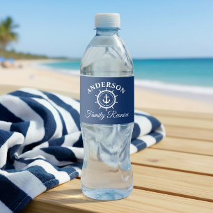 Étiquette Pour Bouteilles D'eau Gouvernail d'ancre nautique bleu marine Réunion de