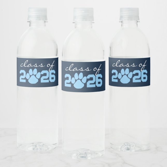 Étiquette Pour Bouteilles D'eau Graduation Marine & Baby Blue Pawprint (Bouteilles)
