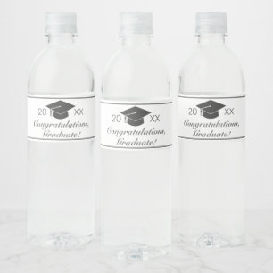 Étiquette Pour Bouteilles D'eau Graduation moderne minimaliste noir blanc