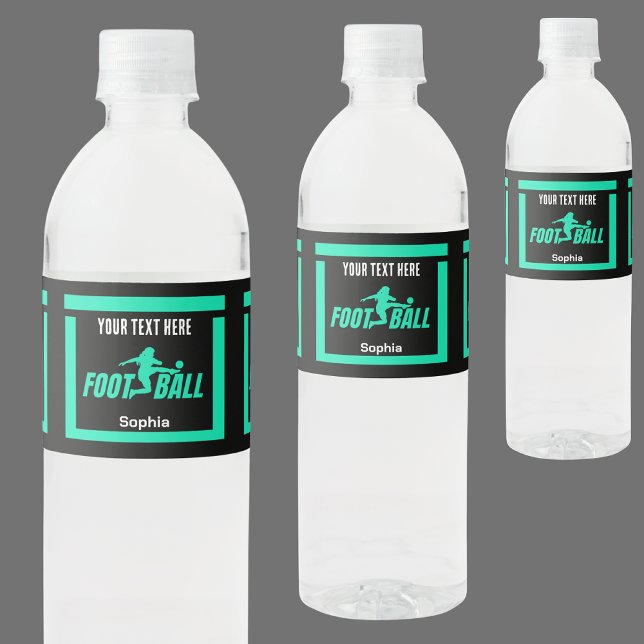 Étiquette Pour Bouteilles D'eau Green Football Player Girl, Birthday Girl Team (Créateur téléchargé)