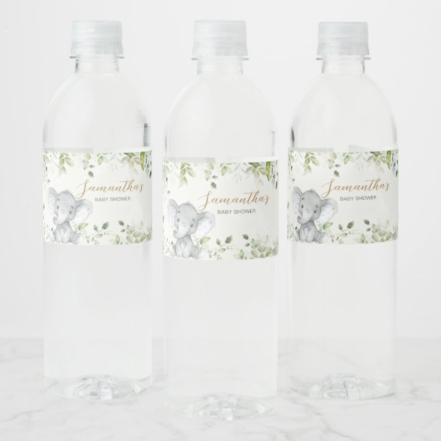 Étiquette Pour Bouteilles D'eau Greenery Elephant Baby Shower (Bouteilles)