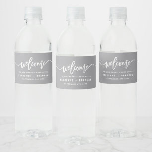Étiquette Pour Bouteilles D'eau Grey Bienvenue Lettering Mariage personnalisé