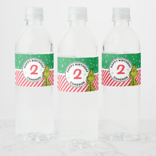 Étiquette Pour Bouteilles D'eau Grinch Rouge et Vert Anniversaire Flocon de Neige