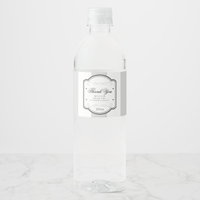 Étiquette Pour Bouteilles D'eau Gris vintage rayé (Devant)
