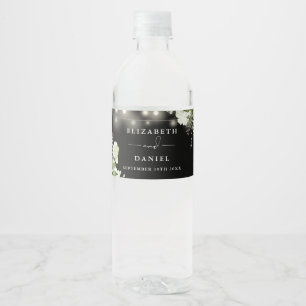 Étiquette Pour Bouteilles D'eau Guirlande lumineuse florale mariage noir et blanc