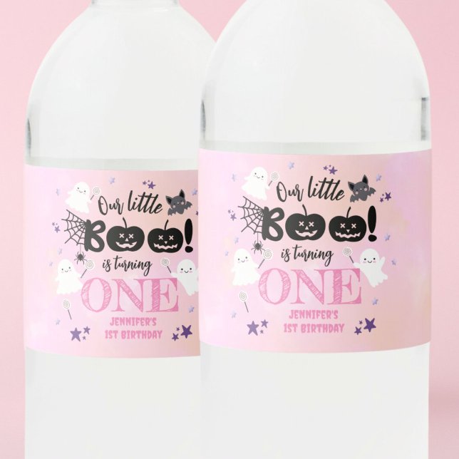 Étiquette Pour Bouteilles D'eau Halloween 1er anniversaire fête rose fille mignonn (Créateur téléchargé)