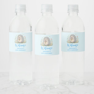 Étiquette Pour Bouteilles D'eau Hérisson Mignon avec Lanterne de Bienvenue