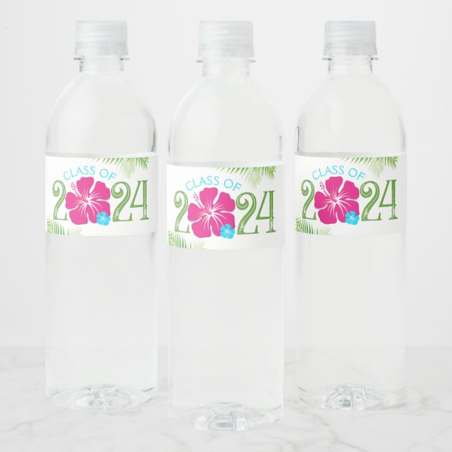 Étiquette Pour Bouteilles D'eau Hibiscus tropical de Luau Diplôme Blanc (Bouteilles)