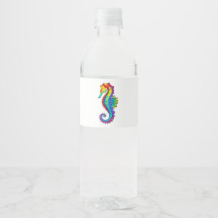 Étiquette Pour Bouteilles D'eau Hippocampe polygonal arc-en-ciel