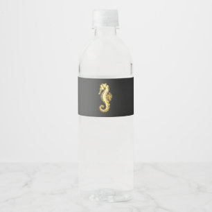 Étiquette Pour Bouteilles D'eau Hippocampe Polygonal Or