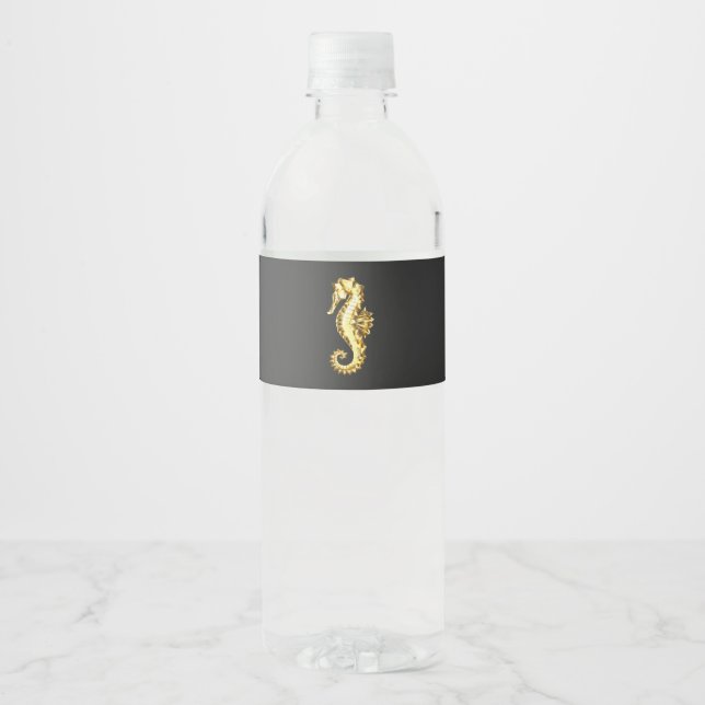 Étiquette Pour Bouteilles D'eau Hippocampe Polygonal Or (Devant)