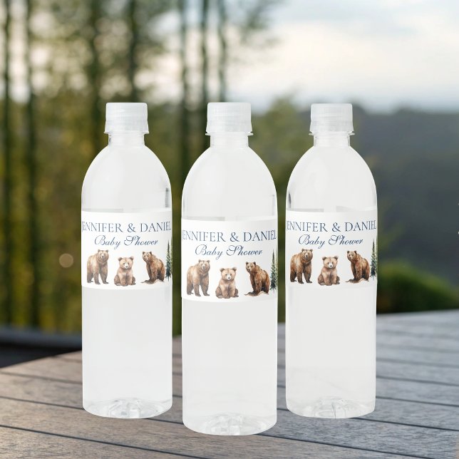 Étiquette Pour Bouteilles D'eau Hiver Neige Ours Montagne Aventure Bois (Créateur téléchargé)