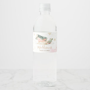 Étiquette Pour Bouteilles D'eau Hiver Pink Gold Snowflake Baby shower