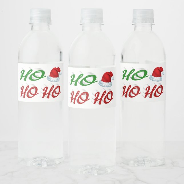 Étiquette Pour Bouteilles D'eau Ho Ho Ho Santa Hat Noël rouge vert script (Bouteilles)