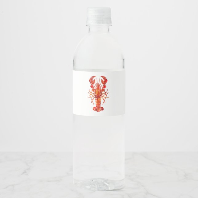 Étiquette Pour Bouteilles D'eau Homard polygonal rouge (Devant)