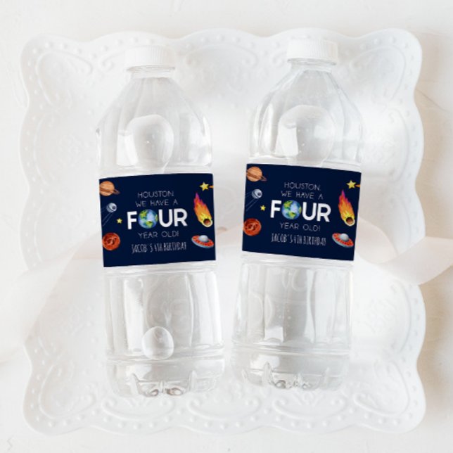 Étiquette Pour Bouteilles D'eau Houston Nous avons quatre ans 4e fête d'anniversai (Créateur téléchargé)