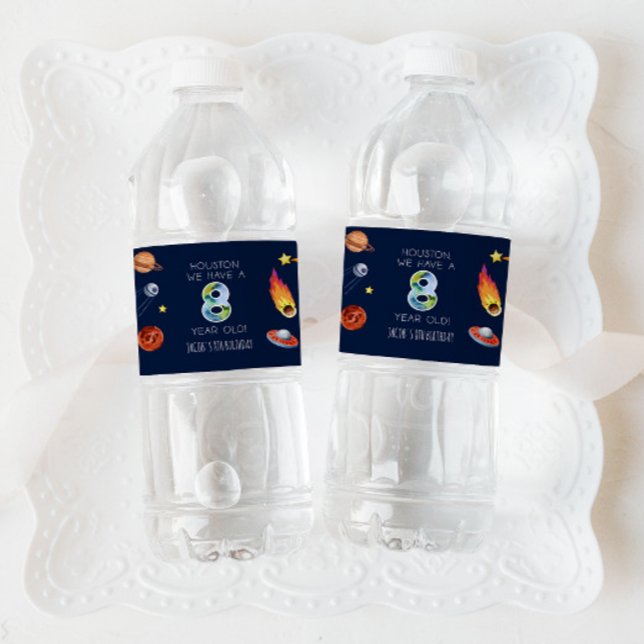 Étiquette Pour Bouteilles D'eau Houston We Have A 8 Year Old 8th Birthday Party (Créateur téléchargé)