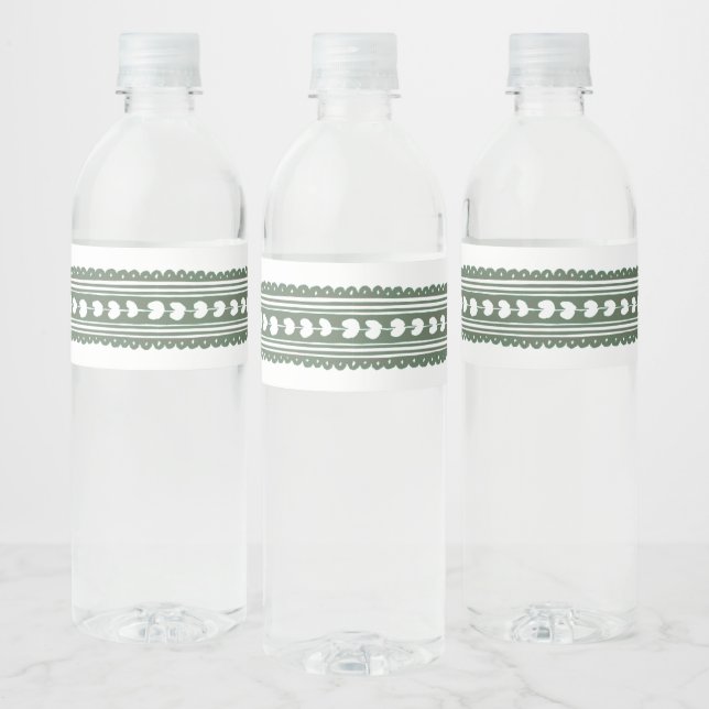 Étiquette Pour Bouteilles D'eau Hydrangea Crête Vert d'aquarelle et Blanc (Bouteilles)