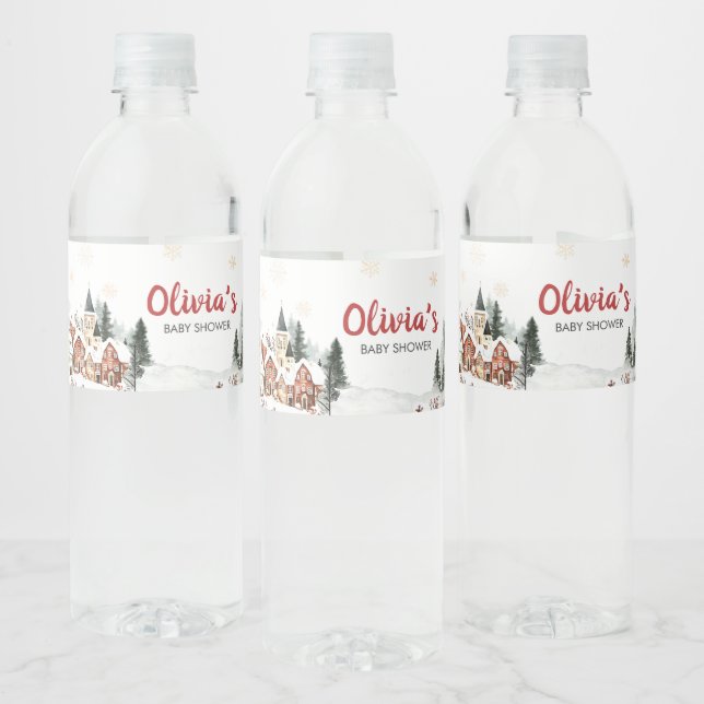 Étiquette Pour Bouteilles D'eau Il faut un Baby shower d'hiver de village (Bouteilles)