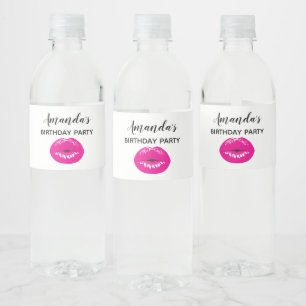 Étiquette Pour Bouteilles D'eau Illustration Glamour de Lèvres Rose Chaud