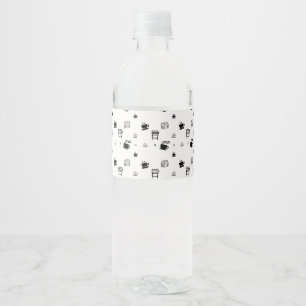 Étiquette Pour Bouteilles D'eau Illustrations de café noir et blanc