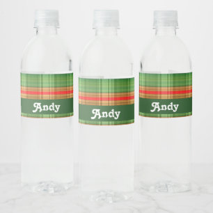 Étiquette Pour Bouteilles D'eau Impression plaid verte et rouge