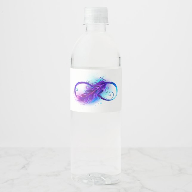 Étiquette Pour Bouteilles D'eau Infinity with purple feather (Devant)